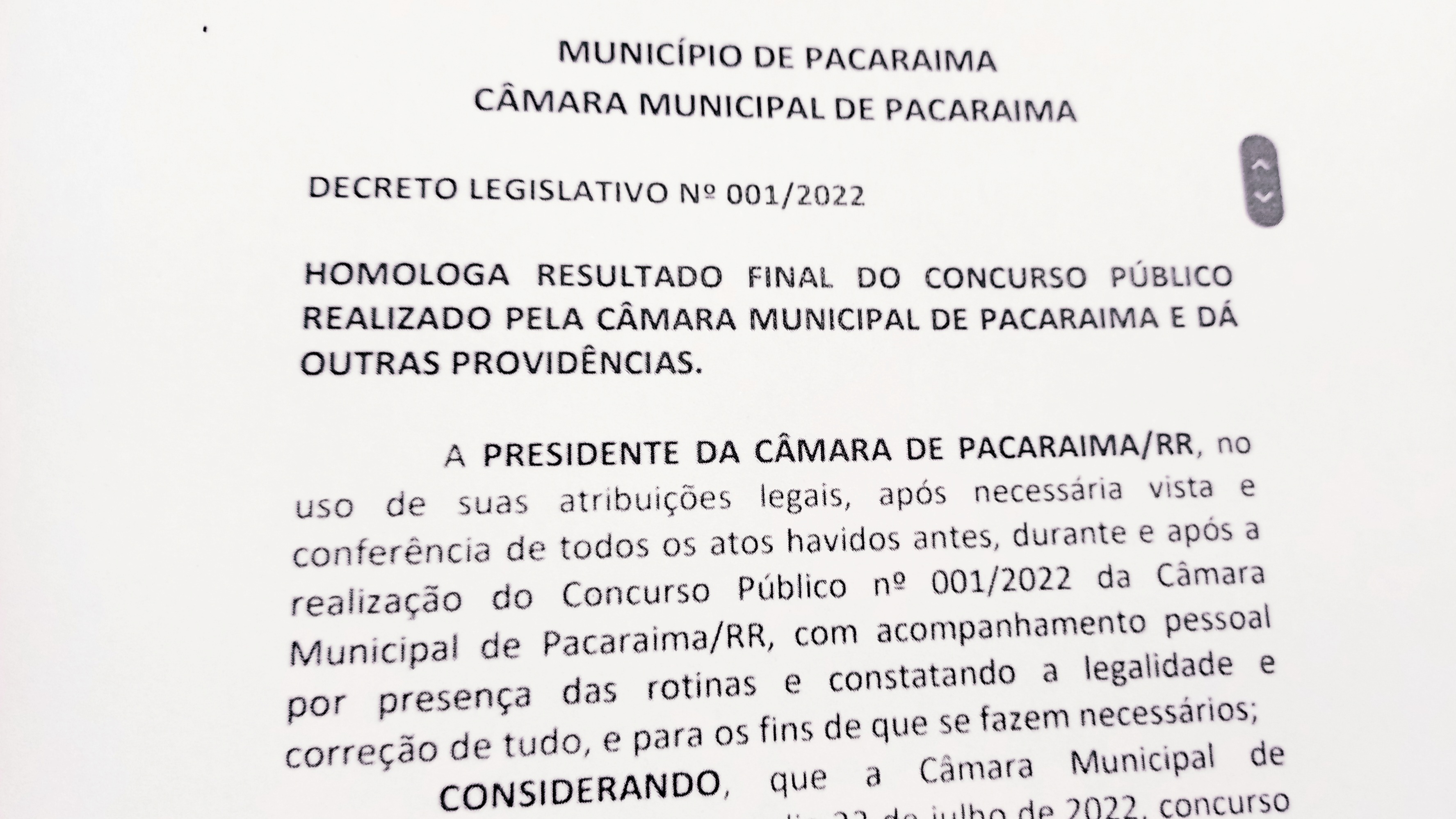 Resultado Final do concurso público da Câmara Municipal de Pacaraima